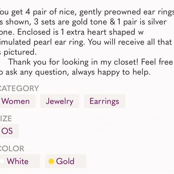 Gold Textured Hoop and Stud Earring 4 pair EUC - Picture 8 of 8